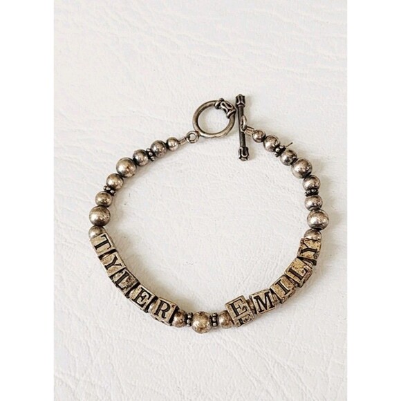 Sterling Toggle Bracelet Name Tyler & Emily 7.25 15.36g -TESTED - Picture 1 of 7